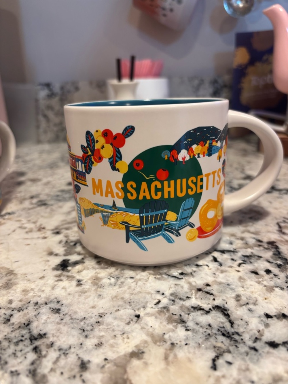 Starbucks Massachusetts Ceramic Mug - Teal, Yellow, Red